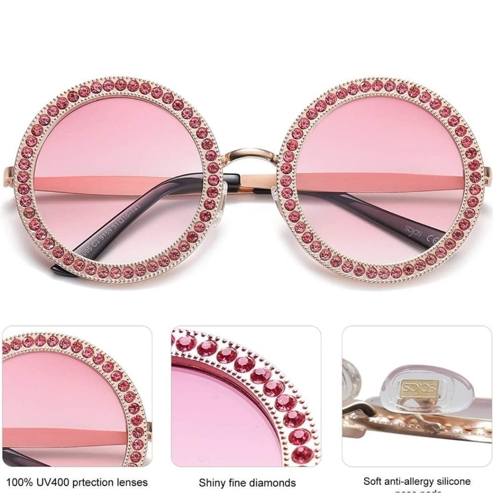 SOJOS Shining Oversized Round Rhinestone Sunglasse 2026 - Picture 5 of 8